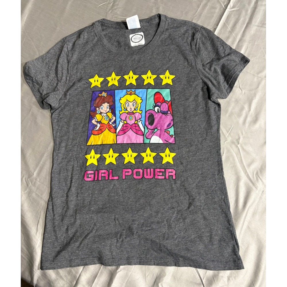 Nintendo Super Mario Girl Power T-Shirt Peach Daisy Birdo Gray Small